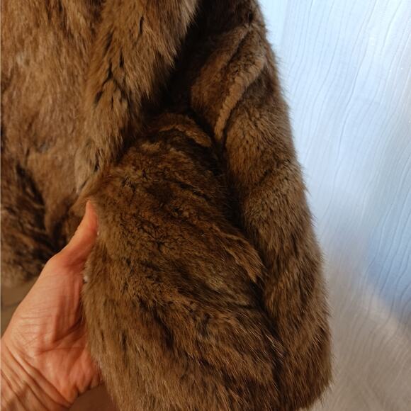 Thick Mink Fur Coat Sz M Brown Chevron Jacket Boxy Formal Wedding Winter Glamor - Picture 6 of 14